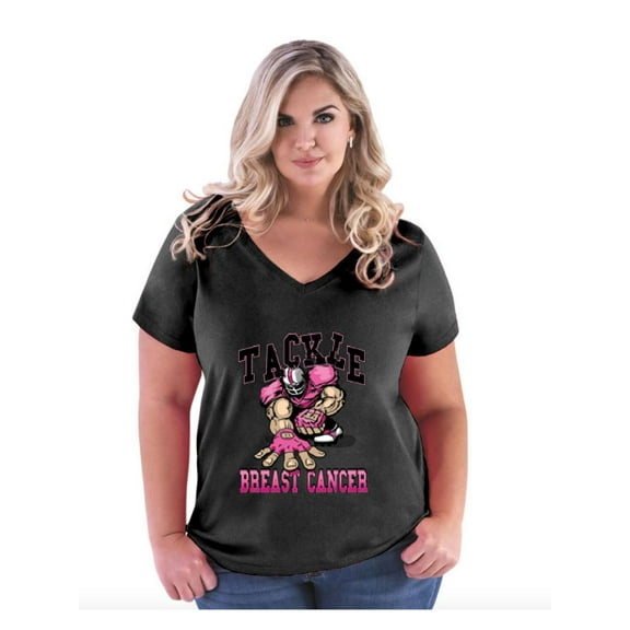 Women's Plus Size V-neck T-Shirt - Tackle Breast Cancer