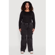 Womens Plus Size VIP Acid Wash Strap Cargo Jeans