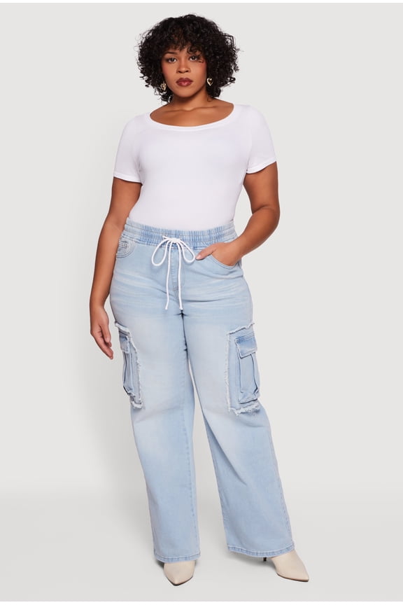Women's Plus Size VIP Drawstring Waist Wide Leg Cargo Jeans
