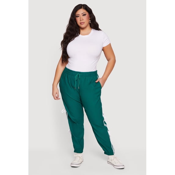 Women's Plus Size Varsity Stripe Joggers with Side Bows