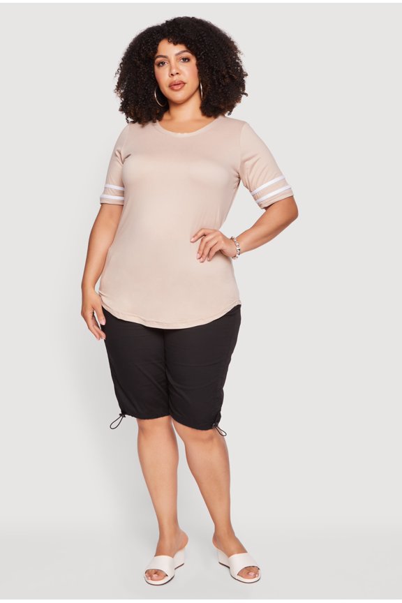 Women's Plus Size Varsity Stripe Short Sleeve Tee