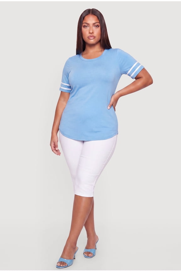 Women's Plus Size Varsity Stripe Short Sleeve Tee