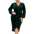 thumbnail image 1 of Women's Plus Size Velvet Long Sleeve V Neck Bodycon Ruched Wrap Casual Party Cocktail Dresses, Navy Blue - 4XL, 1 of 8