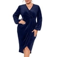 thumbnail image 1 of Women's Plus Size Velvet Long Sleeve V Neck Bodycon Ruched Wrap Casual Party Cocktail Dresses, 1 of 1