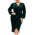 thumbnail image 1 of Women's Plus Size Velvet Long Sleeve V Neck Bodycon Ruched Wrap Casual Party Cocktail Dresses, 1 of 1