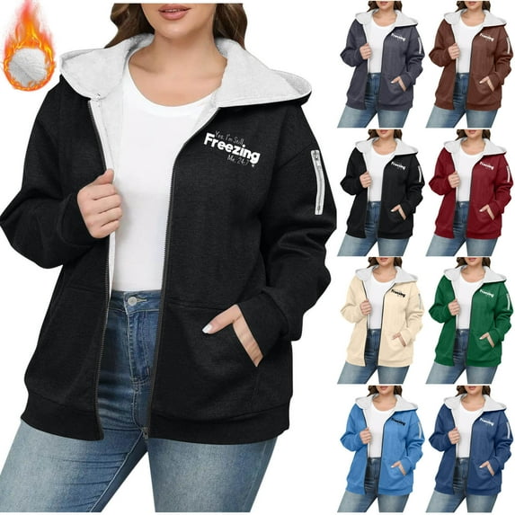 Women's Plus Size Velvet Thickened Hooded Sweater Long Sleeve Drop Shoulder Hoodies Jackets Solid Color Zipper Front Casual Loungewear Streetwear Winter Fashion Essential Gift for Women