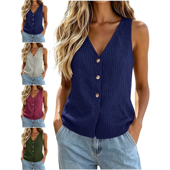 Women's Plus Size Vest Cozy V-Neck Knit Button Down Sleeveless Casual Sweater Vest for Layering & Daily Wear