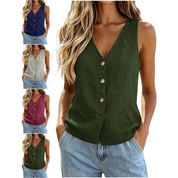 Women's Plus Size Vest Cozy V-Neck Knit Button Down Sleeveless Casual Sweater Vest for Layering & Daily Wear