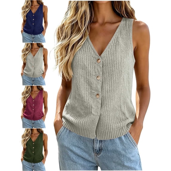 Women's Plus Size Vest Cozy V-Neck Knit Button Down Sleeveless Casual Sweater Vest for Layering & Daily Wear