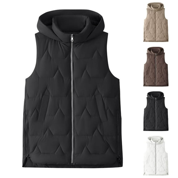 Women's Plus Size Vest Jacket Casual Color Sleeveless Hooded (Black 2XL)