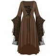 thumbnail image 1 of Women's Plus Size Vintage Dress Lace Print Strap Gown Long Sleeve V-Neck Knee Length Dress Dark Mid Calf Dress, 1 of 2