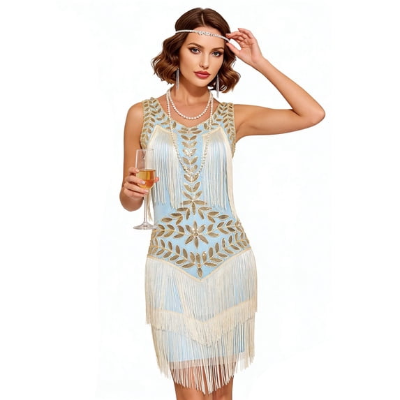 Women’s Plus Size Vintage Sequin & Beaded Fringe Cocktail Dress – Retro Glam Party Evening Dress