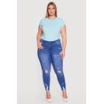 thumbnail image 1 of Women's Plus Size WAX Distressed Frayed Hem Skinny Jeans, 1 of 4