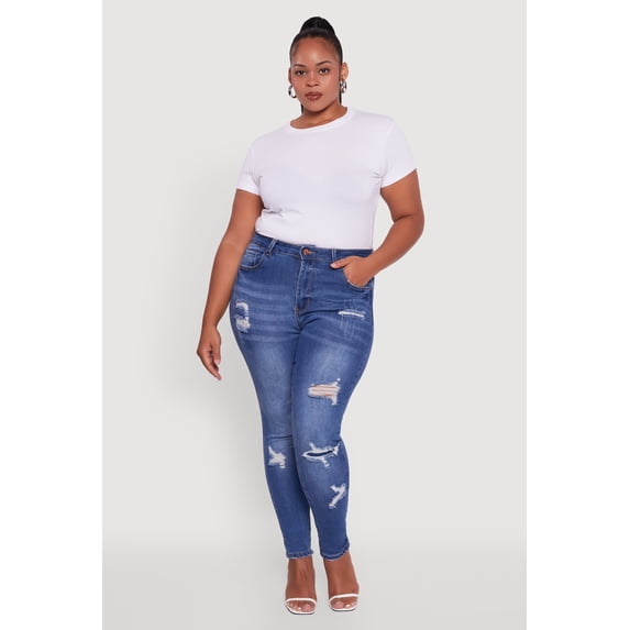 Women's Plus Size WAX Distressed High Waisted Skinny Jeans