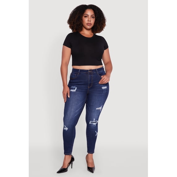 Women's Plus Size WAX Distressed High Waisted Skinny Jeans