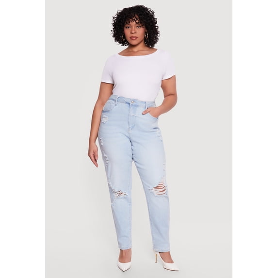 Women's Plus Size WAX Distressed Mom Jeans
