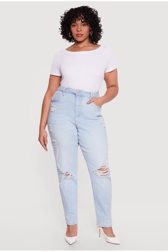 Women's Plus Size WAX Distressed Mom Jeans