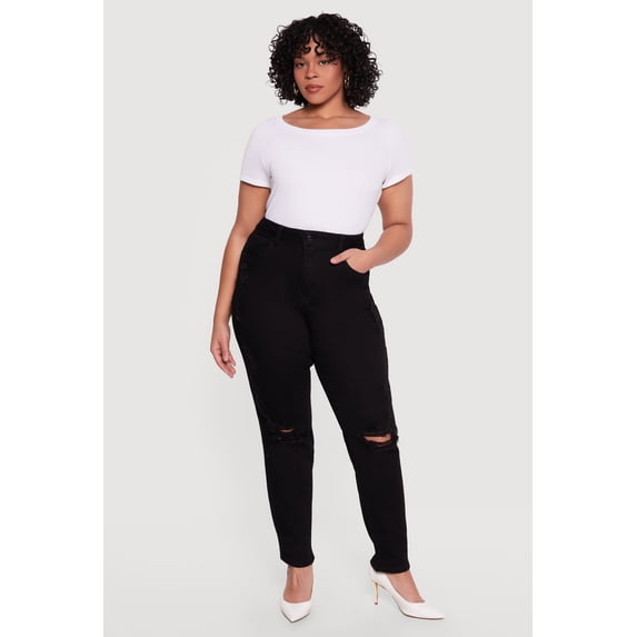 Women's Plus Size WAX Distressed Mom Jeans
