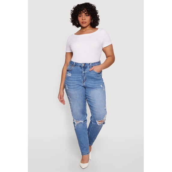 Women's Plus Size WAX Distressed Mom Jeans