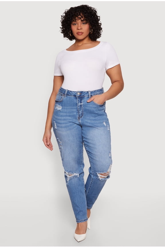 Women's Plus Size WAX Distressed Mom Jeans