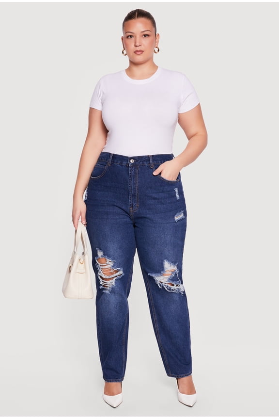 Women's Plus Size WAX Distressed Straight Leg Jeans
