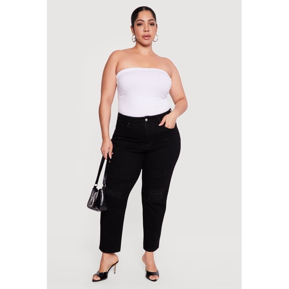 Women's Plus Size WAX High Waisted Distressed Mom Jeans
