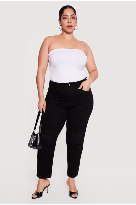 Women's Plus Size WAX High Waisted Distressed Mom Jeans