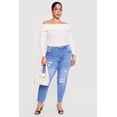 thumbnail image 1 of Women's Plus Size WAX High Waisted Distressed Mom Jeans, 1 of 4