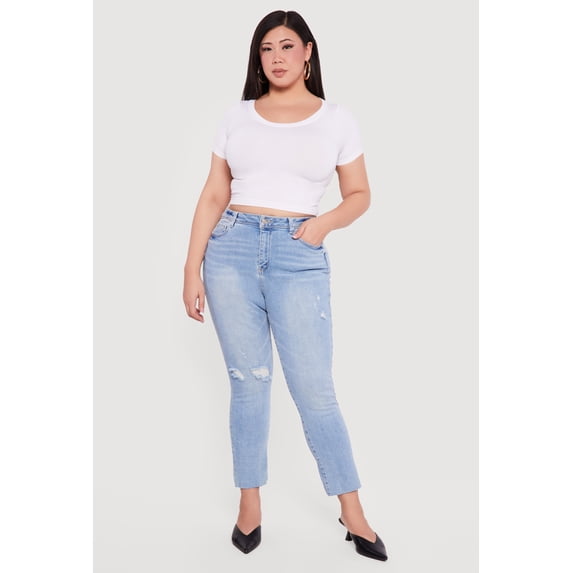 Women's Plus Size WAX Raw Hem Distressed Jeans