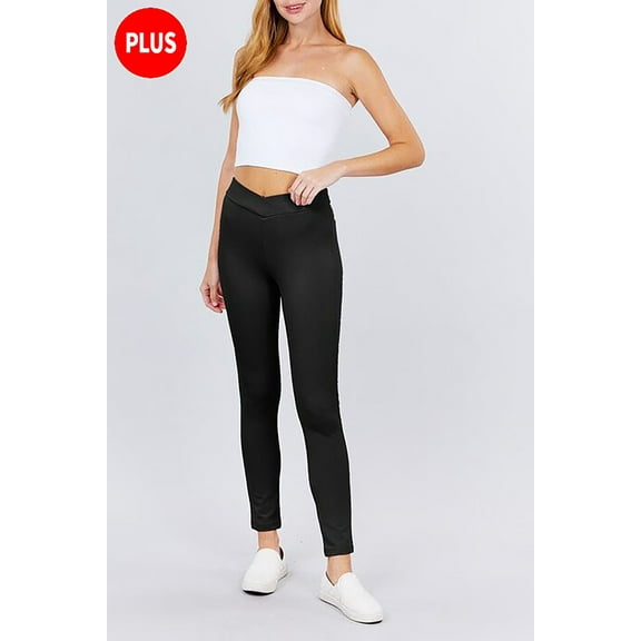 Women's Plus Size Waistband Mid Rise Stretch Ponte Pants