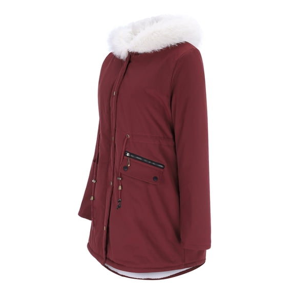 Women's Plus Size Warm Coat Jacket Outwear -Fur' Lined Trench Winter Hooded Thick Overcoat