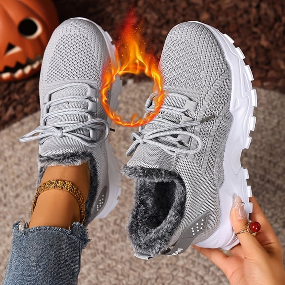 Women's Plus Size Warm Fleece Lined Boots, Casual Snow Boots for Fall & Winter, Comfortable Outdoor & Indoor Wear, Gift for Girls (Light Gray,42)