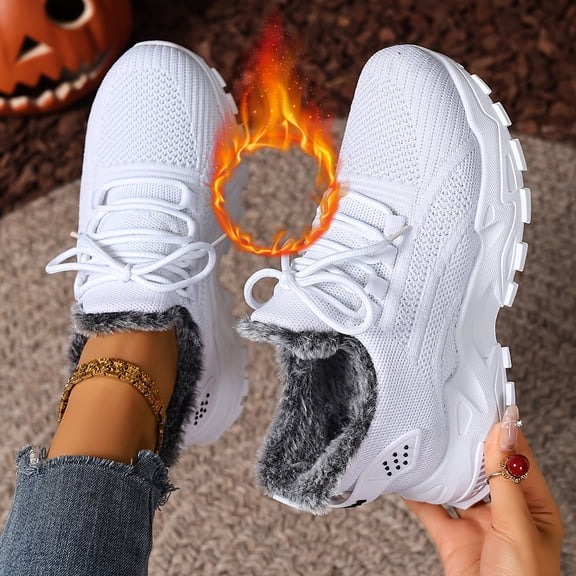 Women's Plus Size Warm Fleece Lined Boots, Casual Snow Boots for Fall & Winter, Comfortable Outdoor & Indoor Wear, Gift for Girls (White,41)