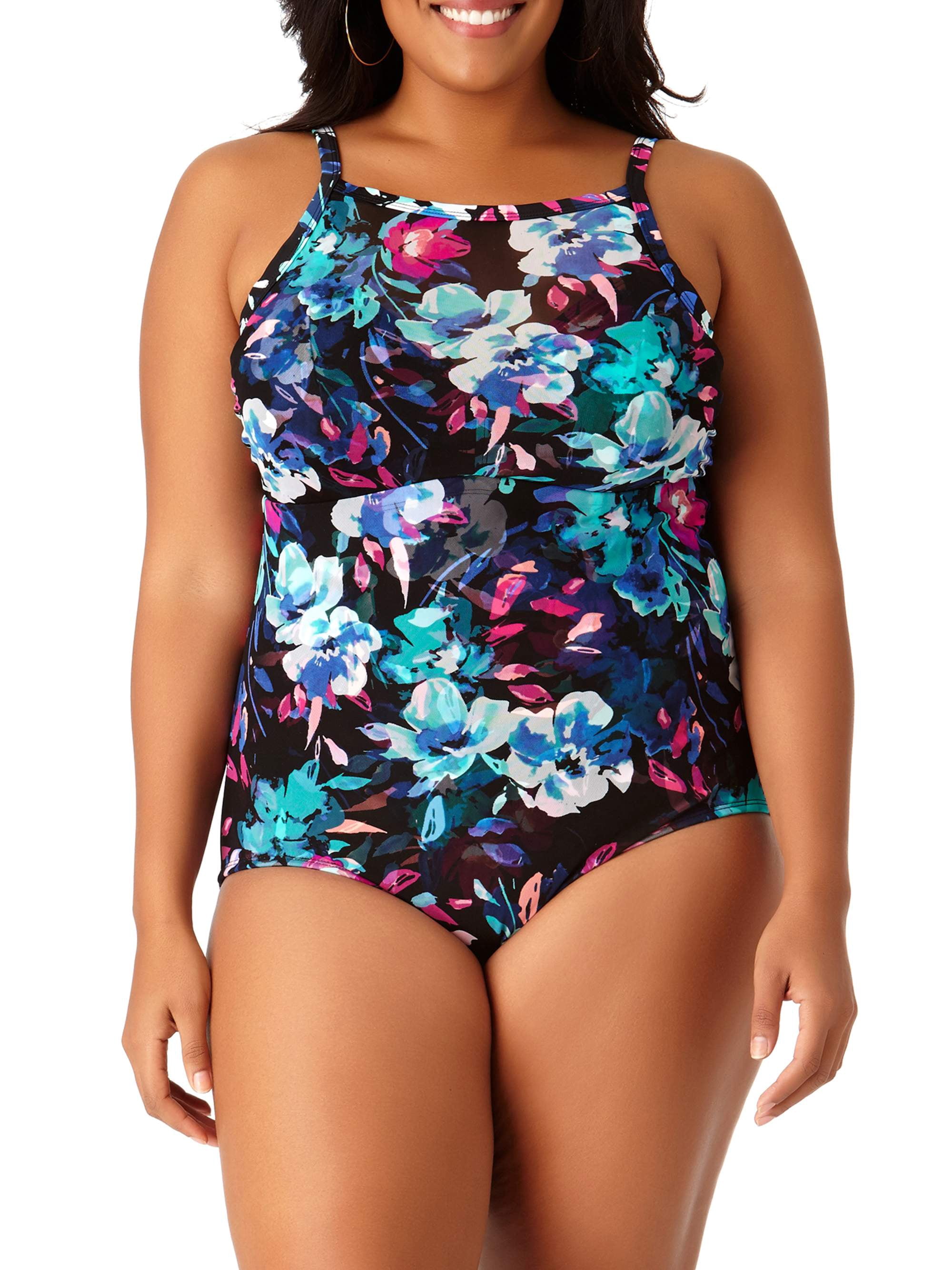 Women's Plus-Size Watercolor Blossom One-Piece Swimsuit