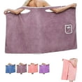 thumbnail image 1 of Women's Plus Size Wearable Towel Wrap | Long Shower Robe for Bath, Beach & Pool | Soft, Absorbent Microfiber Bathrobe with Secure Snap Closure (Bean Paste, Large), 1 of 8