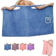 thumbnail image 1 of Women's Plus Size Wearable Towel Wrap | Long Shower Robe for Bath, Beach & Pool | Soft, Absorbent Microfiber Bathrobe with Secure Snap Closure (Blue, Small), 1 of 8