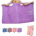thumbnail image 1 of Women's Plus Size Wearable Towel Wrap | Long Shower Robe for Bath, Beach & Pool | Soft, Absorbent Microfiber Bathrobe with Secure Snap Closure (Purple, Large), 1 of 7