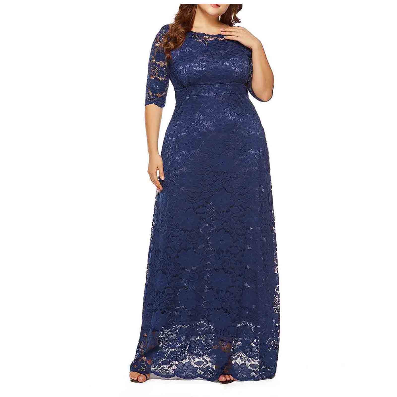 Women's Plus Size Fall Dressy Wedding Guest Dress, Floral Lace 3/4 — free download