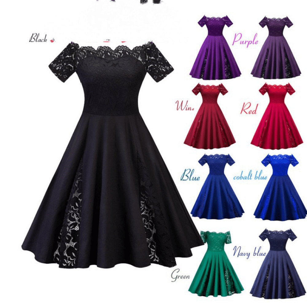 Women's Plus Size Wedding Guest Dresses Short Sleeve Lace One Shoulder