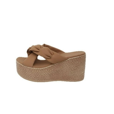 Women's Plus Size Wedge Sandals Thick Sole Criss Cross High Heel Flip Flops Casual Indoor Chunky Slippers Comfortable