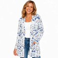 thumbnail image 1 of Women's Plus Size White Blue Floral Cardigan, Long Sleeve Open Front Tunic with Pockets, 1 of 8