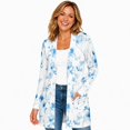 thumbnail image 1 of Women's Plus Size White Blue Floral Cardigan, Long Sleeve Open Front Tunic with Pockets, 1 of 8