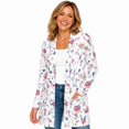 thumbnail image 1 of Women's Plus Size White Floral Cardigan, Long Sleeve Open Front Tunic with Pockets, 1 of 8