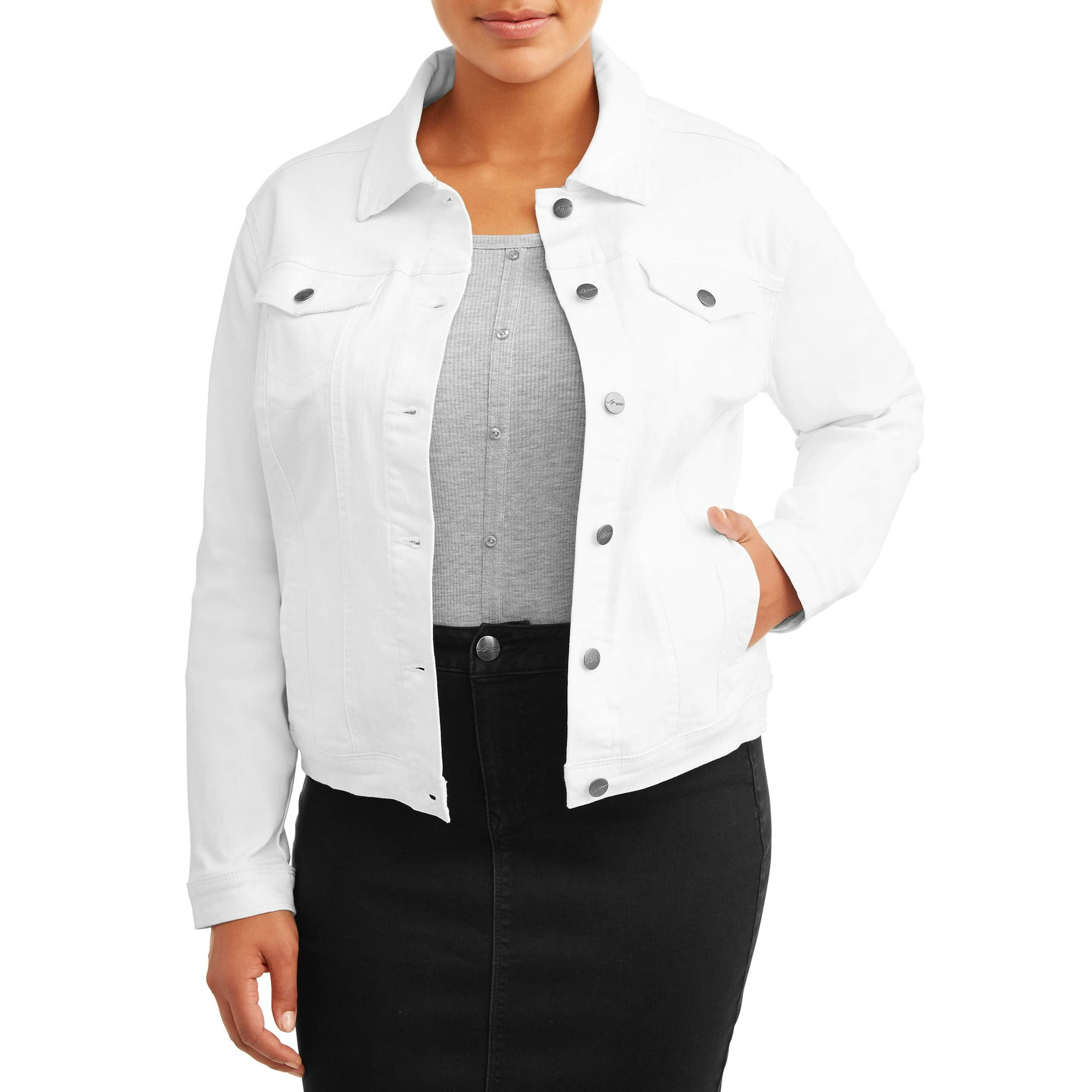 Women's Plus Size White Stretch Denim Jacket - Walmart.com