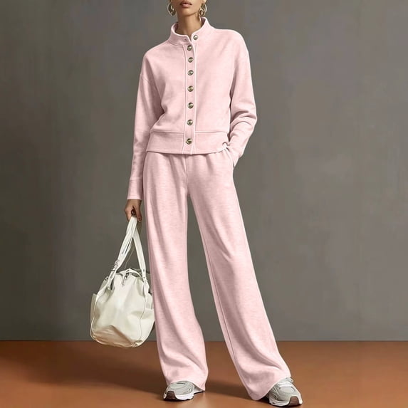 Women's Wide Leg Casual Sweatsuit Set Cardigan and Sweatpants