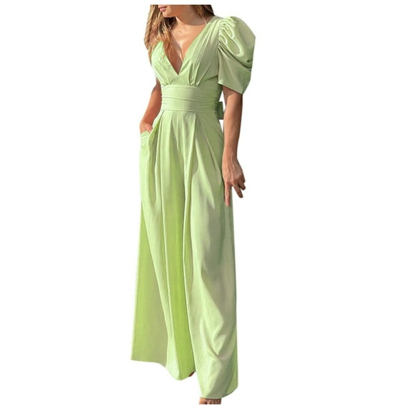 Women's Plus Size Wide Leg Jumpsuit - Solid Color, Short Sleeve, Fashionable & Elegant, All-Season Fit - S-XXXL