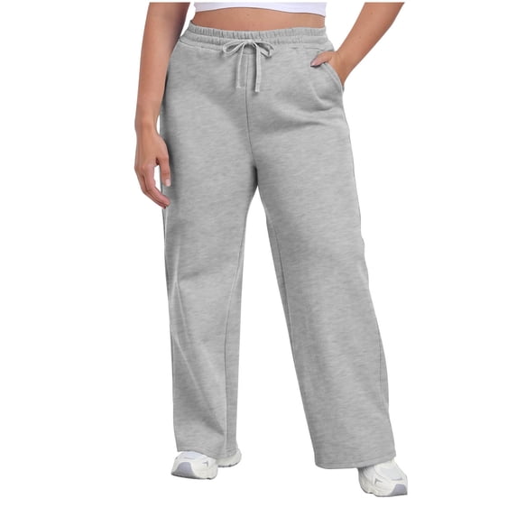 Women's Plus Size Wide Leg Pants with Pockets Elastic Waist Casual Pants Loose Fit SweatpantsDrawstring