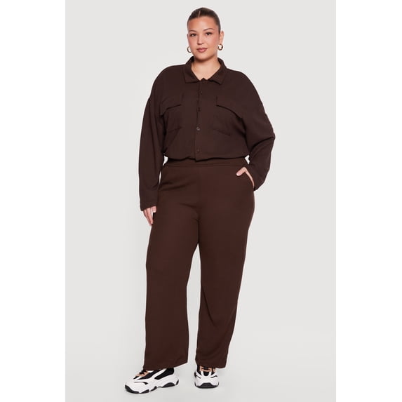 Women's Plus Size Wide Leg Textured Knit Pants