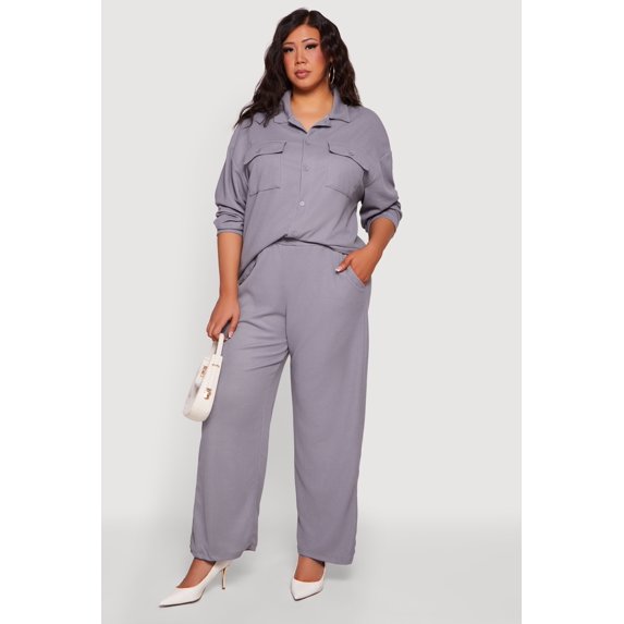 Women's Plus Size Wide Leg Textured Knit Pants