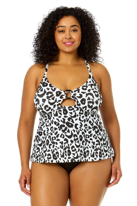 Women's Plus Size Wild Cat Ring Easy Tankini Swim Top Multi 20W New